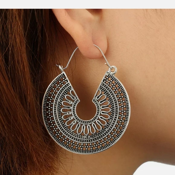 Boho 925 Silver Hoop Earrings for Women - Picture 2 of 2